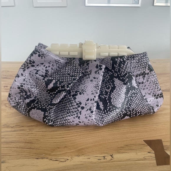 LIKE NEW: JERRY AMETHYST ICE EMBOSSED SNAKE GATHERED CLUTCH BAG - Picture 1 of 3